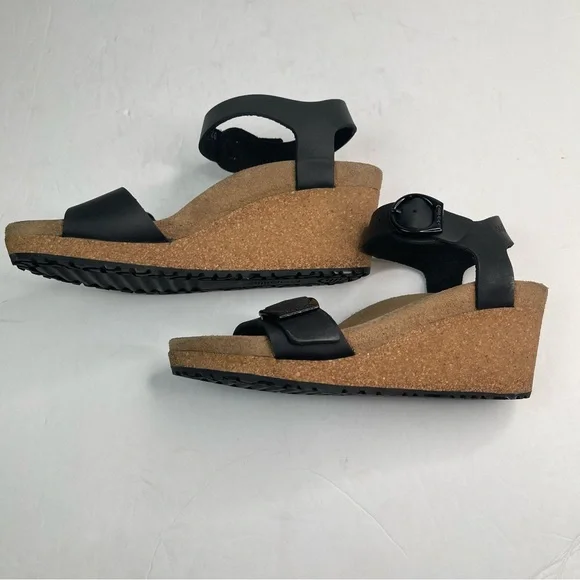 Papillio By Birkenstock Soley Leather Wedge Women's Sandals US 6.5 EU 37 Black - Picture 3 of 8
